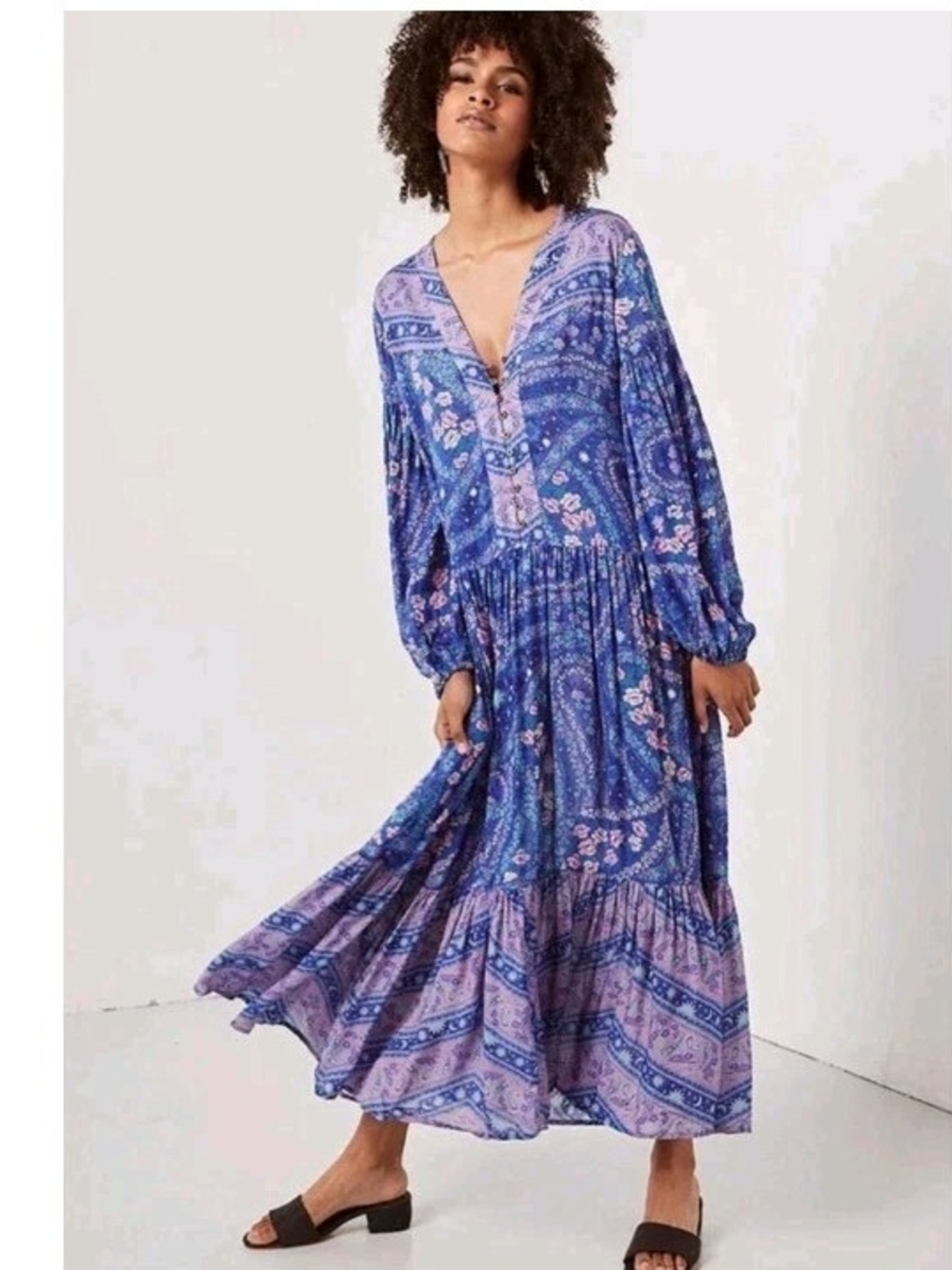 FP To Love Celestial Blue And Pink Floral Bohemian Maxi Dress - Small